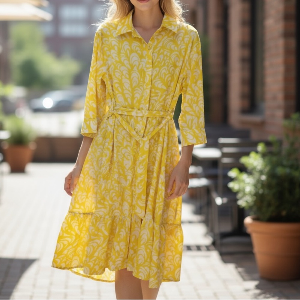 Yellow Patterned Women's Dress size M